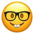 Smiling face with glasses and goofy teeth emoji